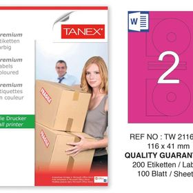 Tanex TW-2116 116x41 mm 100'lü Pembe Pastel Laser Etiket