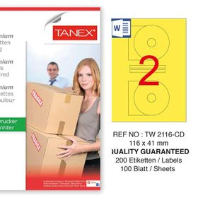 Tanex TW-2116 116x41 mm 100'lü Sarı Pastel Laser Etiket
