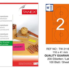 Tanex TW-2116 116x41 mm 100'lü Turuncu Floresan Laser Etiket