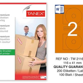 Tanex TW-2116 116x41 mm 100'lü Turuncu Pastel Laser Etiket