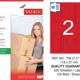Tanex TW-2117 118x37 mm 100'lü Kırmızı Pastel Laser Etiket