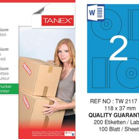 Tanex TW-2117 118x37 mm 100'lü Mavi Pastel Laser Etiket