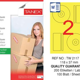 Tanex TW-2117 118x37 mm 100'lü Sarı Pastel Laser Etiket