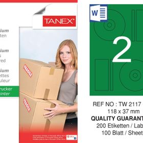 Tanex TW-2117 118x37 mm 100'lü Yeşil Pastel Laser Etiket