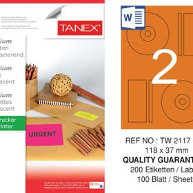 Tanex TW-2117 118x37 mm Flo Turuncu Laser Etiket