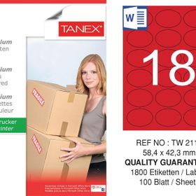 Tanex TW-2118 58.4x42.3 mm 100'lü Kırmızı Pastel Laser Etiket