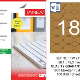 Tanex TW-2118 58.4x42.3 mm 100'lü Kraft Etiket
