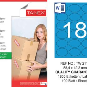 Tanex TW-2118 58.4x42.3 mm 100'lü Mavi Pastel Laser Etiket