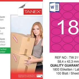 Tanex TW-2118 58.4x42.3 mm 100'lü Pembe Pastel Laser Etiket