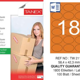 Tanex TW-2118 58.4x42.3 mm 100'lü Turuncu Pastel Laser Etiket