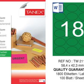 Tanex TW-2118 58.4x42.3 mm Flo Yeşil Laser Etiket