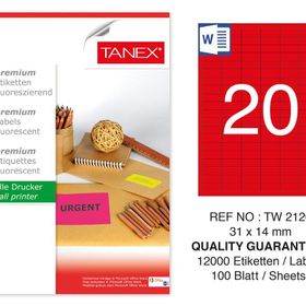Tanex TW-2120 31x14 mm 100'lü Kırmızı Floresan Laser Etiket