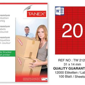 Tanex TW-2120 31x14 mm 100'lü Kırmızı Pastel Laser Etiket