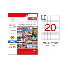 Tanex TW-2120 31x14 mm 100'lü Kuşe Laser Etiket