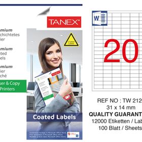 Tanex TW-2120 31x14 mm 100'lü Kuşe Laser Etiket