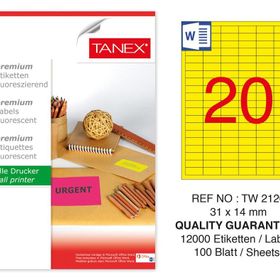 Tanex TW-2120 31x14 mm 100'lü Sarı Floresan Laser Etiket