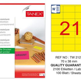 Tanex TW-2121 70x38 mm 100'lü Sarı Floresan Laser Etiket