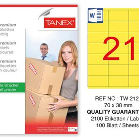 Tanex TW-2121 70x38 mm 100'lü Sarı Pastel Laser Etiket