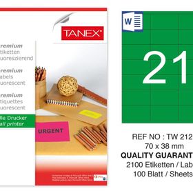 Tanex TW-2121 70x38 mm 100'lü Yeşil Floresan Laser Etiket