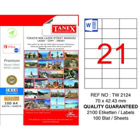 Tanex TW-2124 70x42.43 mm 100 Adet Laser Etiket
