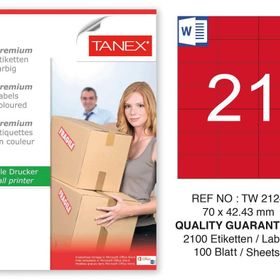Tanex TW-2124 70x42.43 mm 100'lü Kırmızı Pastel Laser Etiket