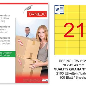 Tanex TW-2124 70x42.43 mm 100'lü Sarı Pastel Laser Etiket