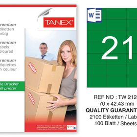 Tanex TW-2124 70x42.43 mm 100'lü Yeşil Pastel Laser Etiket