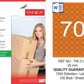 Tanex TW-2125 25 mm 100'lü Turuncu Pastel Laser Etiket