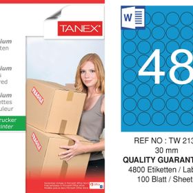 Tanex TW-2130 30 mm 100'lü Mavi Pastel Laser Etiket