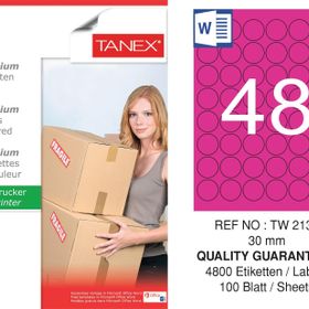Tanex TW-2130 30 mm 100'lü Pembe Pastel Laser Etiket