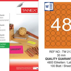 Tanex TW-2130 30 mm 100'lü Turuncu Floresan Laser Etiket