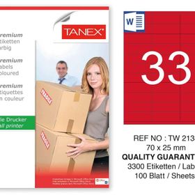 Tanex TW-2133 70x25 mm 100'lü Kırmızı Pastel Laser Etiket