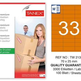 Tanex TW-2133 70x25 mm 100'lü Turuncu Pastel Laser Etiket
