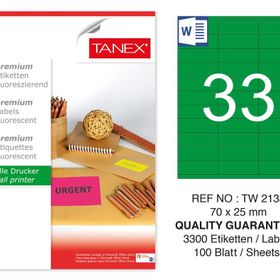 Tanex TW-2133 70x25 mm 100'lü Yeşil Floresan Laser Etiket
