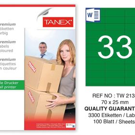 Tanex TW-2133 70x25 mm 100'lü Yeşil Pastel Laser Etiket