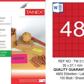 Tanex TW-2137 35x37.125 mm 100'lü Kırmızı Floresan Laser Etiket