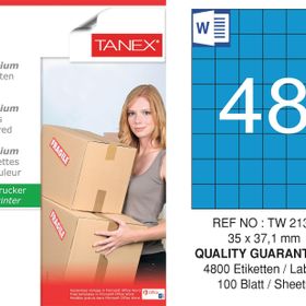 Tanex TW-2137 35x37.125 mm 100'lü Mavi Pastel Laser Etiket