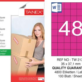 Tanex TW-2137 35x37.125 mm 100'lü Pembe Pastel Laser Etiket