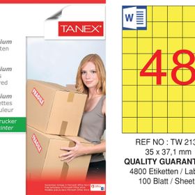 Tanex TW-2137 35x37.125 mm 100'lü Sarı Pastel Laser Etiket