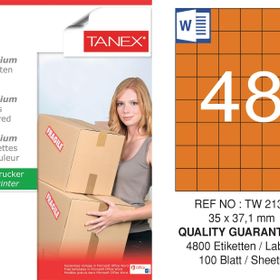 Tanex TW-2137 35x37.125 mm 100'lü Turuncu Pastel Laser Etiket