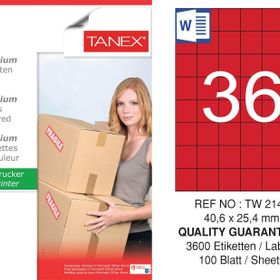 Tanex TW-2148 40.6x25.4 mm 100'lü Kırmızı Pastel Laser Etiket