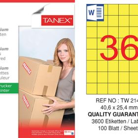 Tanex TW-2148 40.6x25.4 mm 100'lü Sarı Pastel Laser Etiket