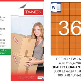 Tanex TW-2148 40.6x25.4 mm 100'lü Turuncu Pastel Laser Etiket