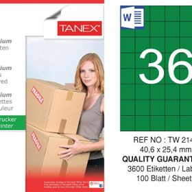 Tanex TW-2148 40.6x25.4 mm 100'lü Yeşil Pastel Laser Etiket