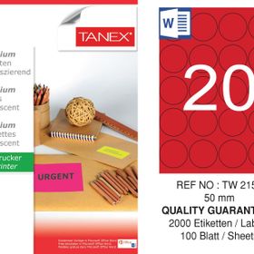 Tanex TW-2150 50 mm 100'lü Kırmızı Floresan Laser Etiket