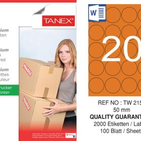 Tanex TW-2150 50 mm 100'lü Turuncu Pastel Laser Etiket