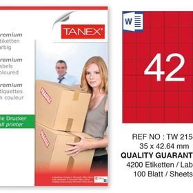 Tanex TW-2154 35x42.43 mm 100'lü Kırmızı Pastel Laser Etiket