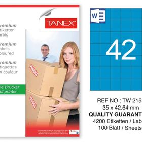 Tanex TW-2154 35x42.43 mm 100'lü Mavi Pastel Laser Etiket