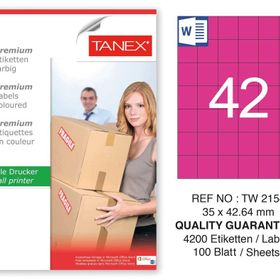 Tanex TW-2154 35x42.43 mm 100'lü Pembe Pastel Laser Etiket