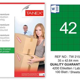 Tanex TW-2154 35x42.43 mm 100'lü Yeşil Pastel Laser Etiket